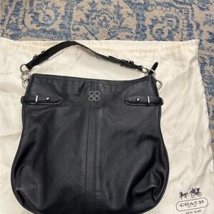 Coach Black Leather Hobo Shoulder Bag with Silver Hardware